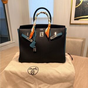 Inspired Authentic Clemence (Blue Jean/ black) bag 35cm w/ PHW-wallet (as set)